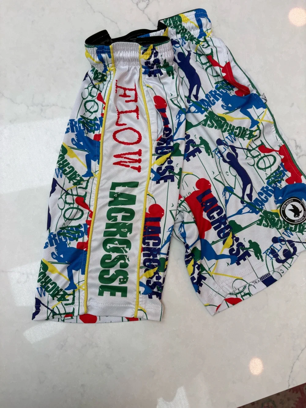 Boys Athletic Lacrosse Print Flow Shorts - White Multi